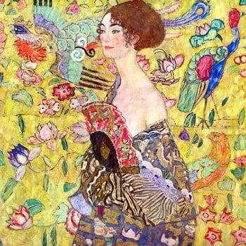 Reproducere pe pânză după gustav klimt - lady with fan, 50 x 50 cm