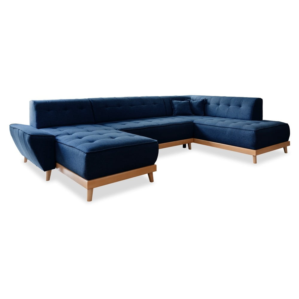 Canapea extensibilă în formă de „U” cu șezlong pe partea dreaptă Miuform Dazzling Daisy, albastru petrol "U" imagine noua
