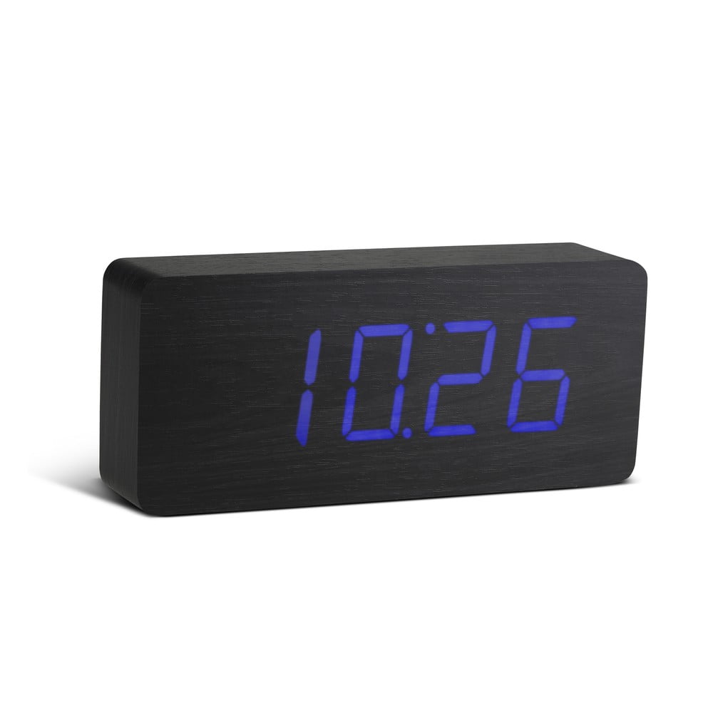 Ceas deșteptător cu LED Gingko Slab Click Clock, negru - albastru
