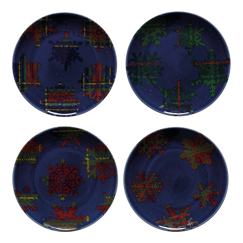 Poza Set 4 farfurii din gresie pentru desert Casafina Snowflake, Ã¸ 21,6 cm, albastru - rosu