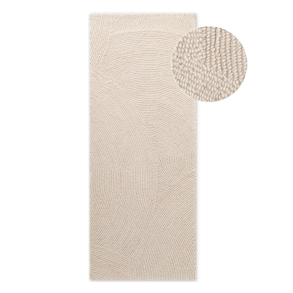 Covor tip traversă în culoare naturală deschisă, țesut manual, din lână 80x200 cm Eleni Natural White – Hanse Home