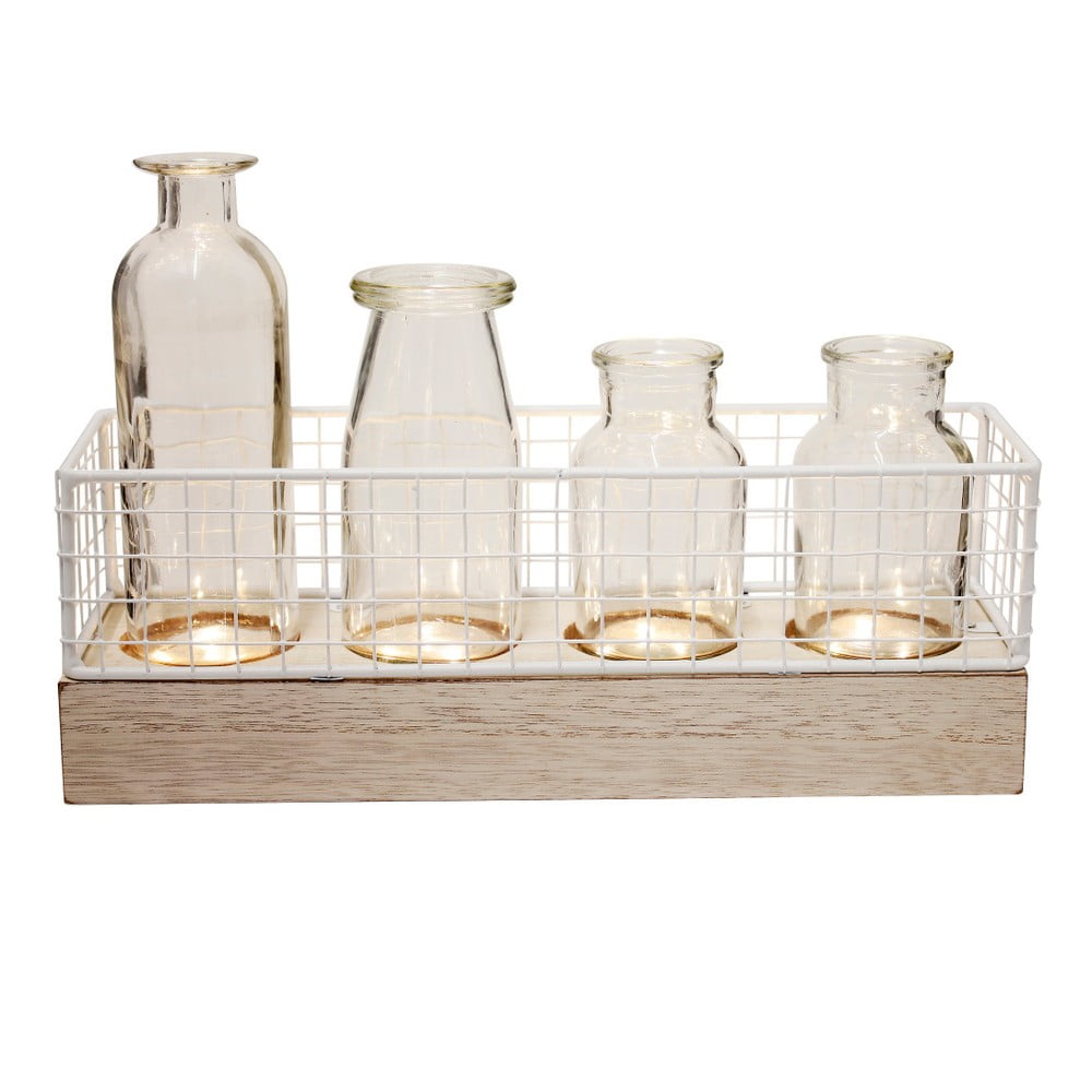 Set 4 vaze din sticlă în cutie decorativă cu LED-uri Le Studio LED Vases