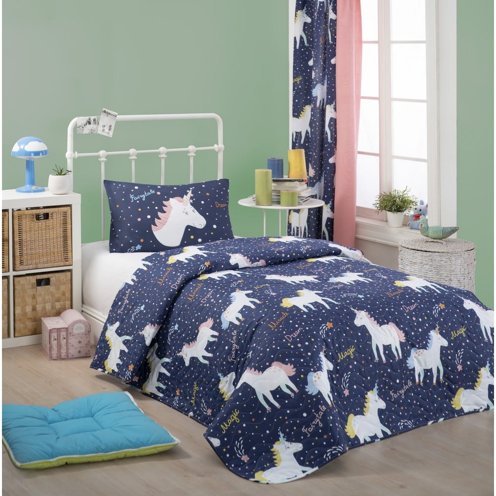 Set cuvertură pentru pat și față de pernă Eponj Home Magic Unicorn Dark Blue, 160 x 220 cm 160 imagine noua somnexpo.ro