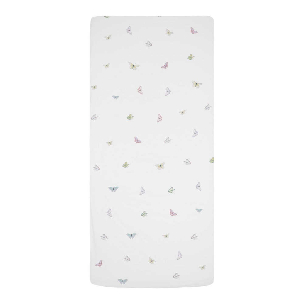 Cearceaf pentru copii alb din bumbac satinat pentru pat de o persoană cu elastic 90x200 cm Flowers Around Me – Butter Kings