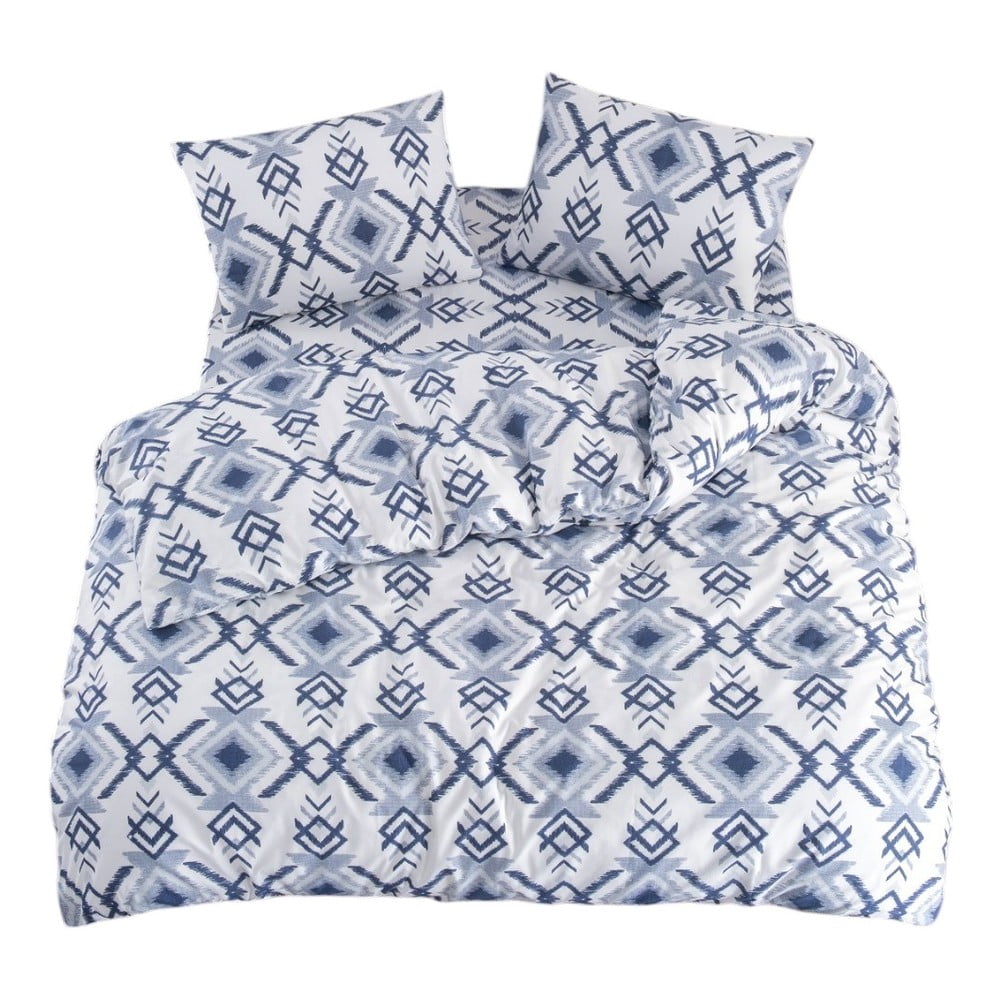 Lenjerie de pat albă/albastră pentru pat de o persoană/extinsă cu cearceaf inclus/cu 3 piese 160x220 cm Geometric – Mila Home