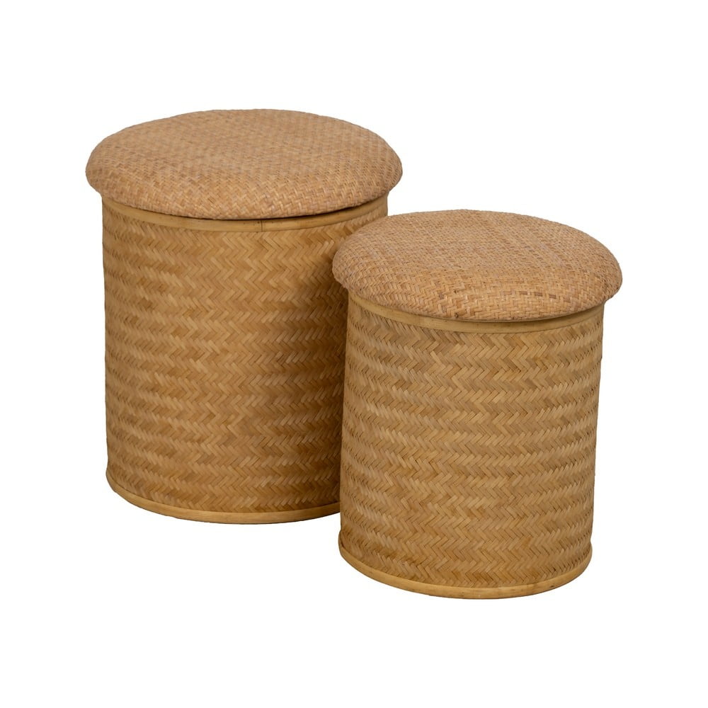 Taburet în culoare naturală cu tapițerie din tricotat Rattan – Ixia