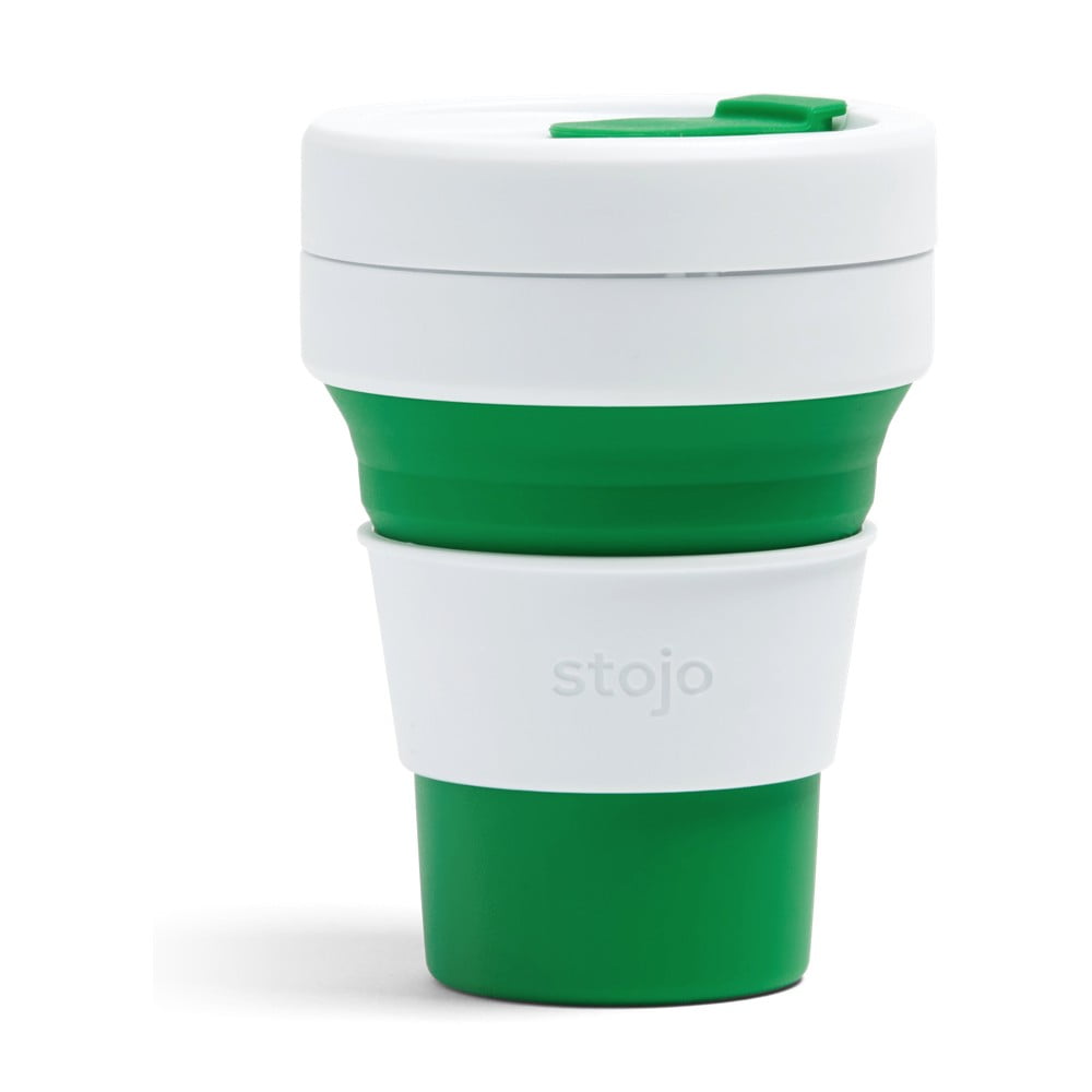 Cană termică pliabilă Stojo Pocket Cup, 355 ml, verde-alb