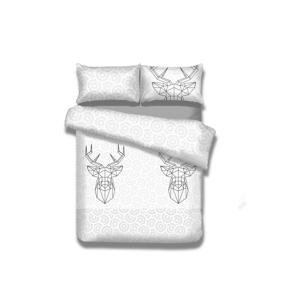Lenjerie de pat albă din bumbac pentru pat de o persoană 155x220 cm My Deer Friend – AmeliaHome