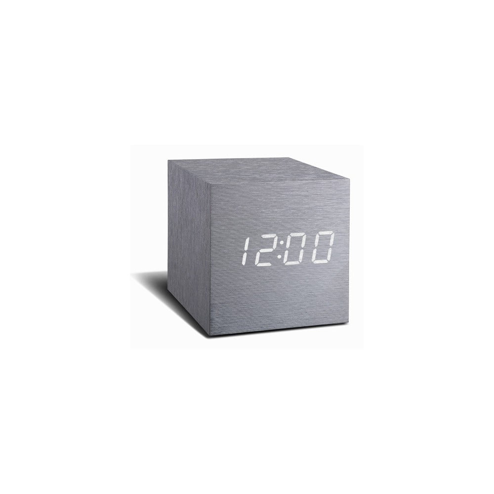 Ceas deșteptător cu LED Gingko Cube Click Clock, gri – alb Alb