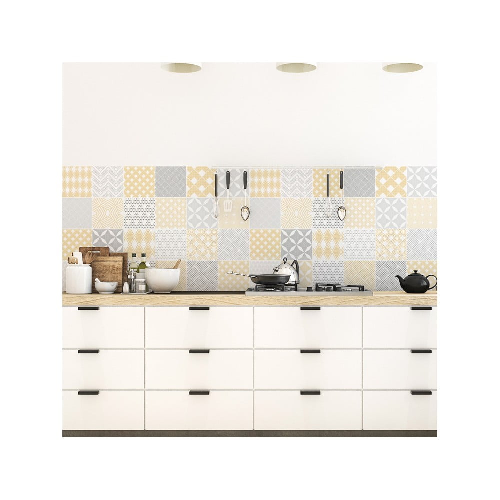 Set 24 autocolante de perete Ambiance Scandinavian Cement Tile Stickers Jersey, 10 x 10 cm Ambiance imagine 2022