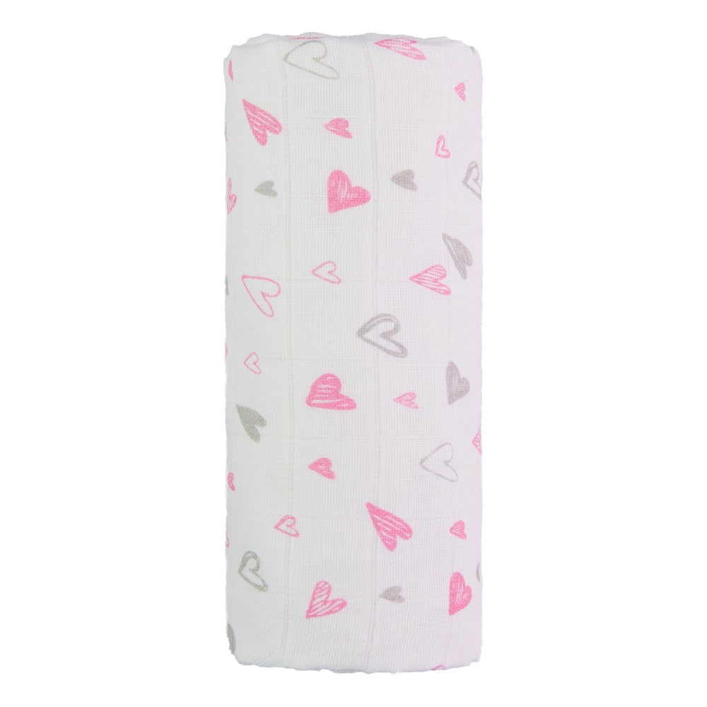 Prosop din bumbac pentru copii T-TOMI Tetra Pink Hearts, 120 x 120 cm