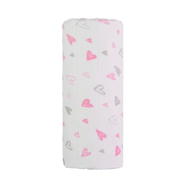 Prosop din bumbac pentru copii T-TOMI Tetra Pink Hearts, 120 x 120 cm
