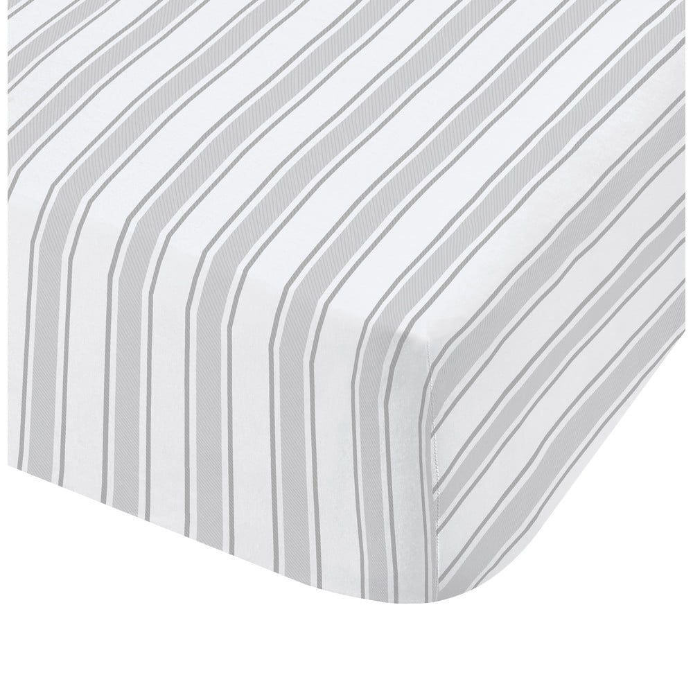 Cearșaf din bumbac Bianca Check And Stripe, 135 x 190 cm, alb – gri 135 imagine noua somnexpo.ro