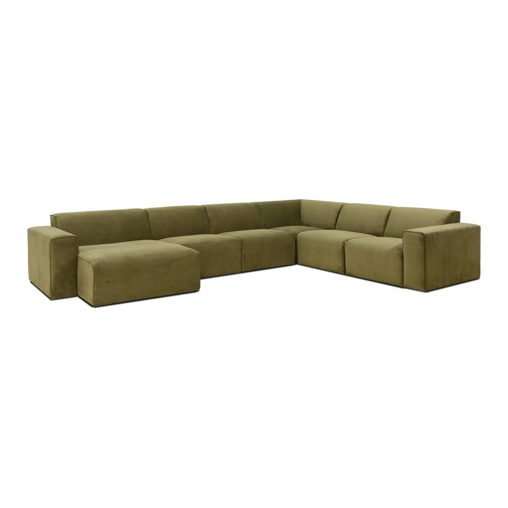 Canapea modulară cu tapițerie din reiat în formă de U colț pe stânga Scandic Sting, verde bonami imagine noua