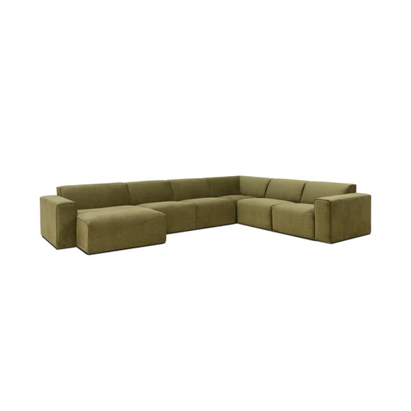 Canapea modulară cu tapițerie din reiat în formă de U colț pe stânga Scandic Sting, verde