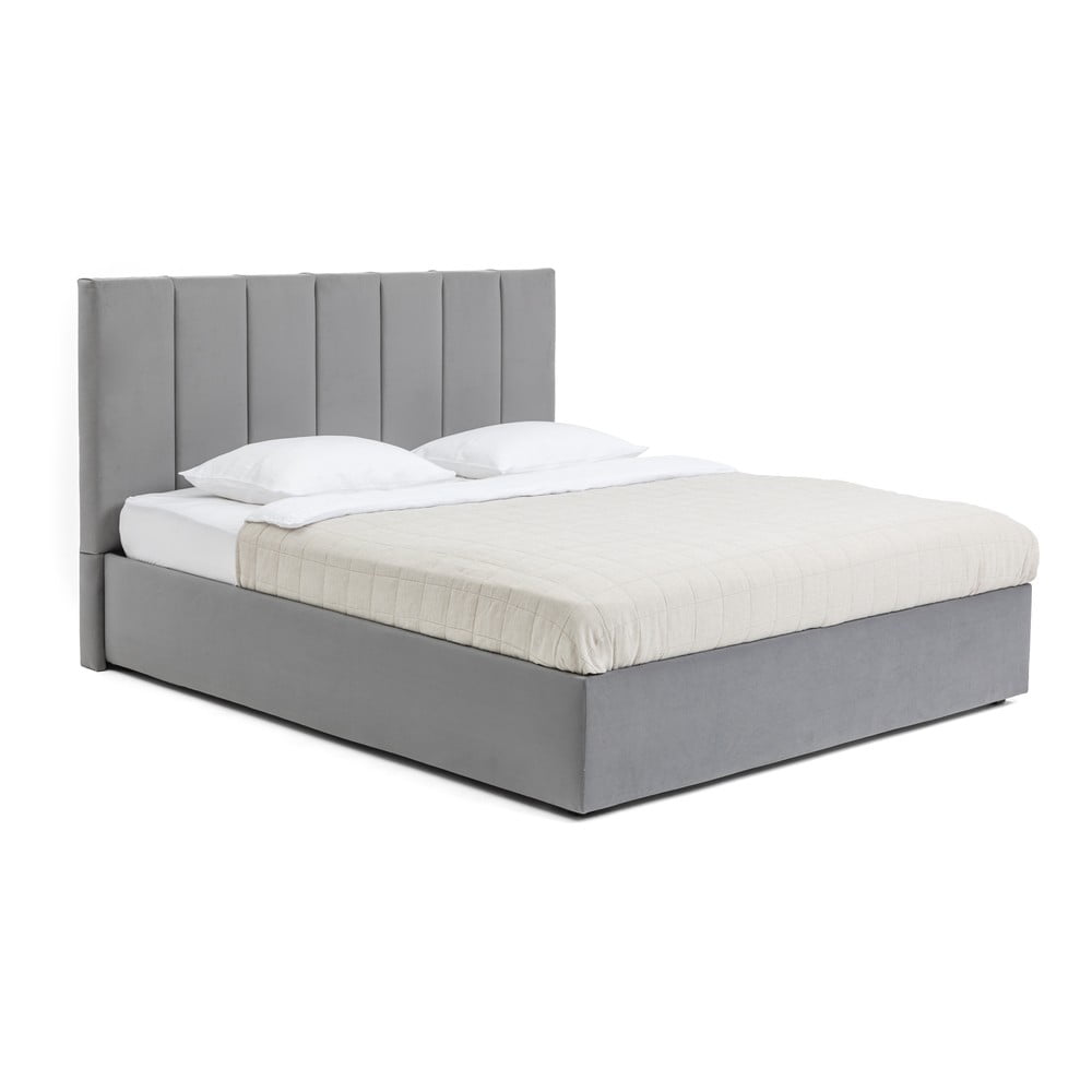 Pat matrimonial gri tapițat cu spațiu de depozitare cu somieră 180x200 cm Thessa Bold Line – Bonami Selection