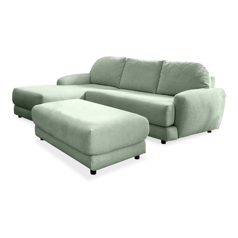  Colțar verde deschis (colț pe partea stângă) cu taburet Comfy Claude – Miuform 