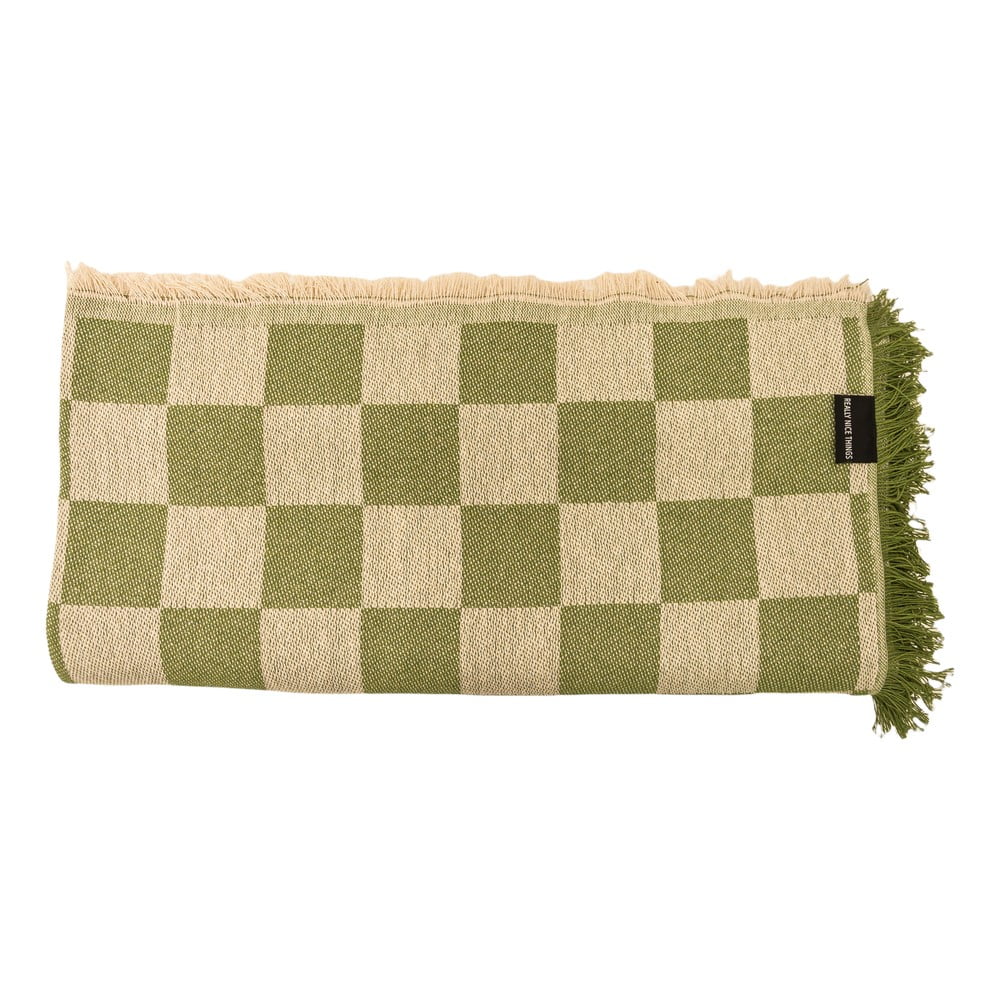  Cuvertură verde/bej pentru pat dublu 240x240 cm Green Checkerboard – Really Nice Things 