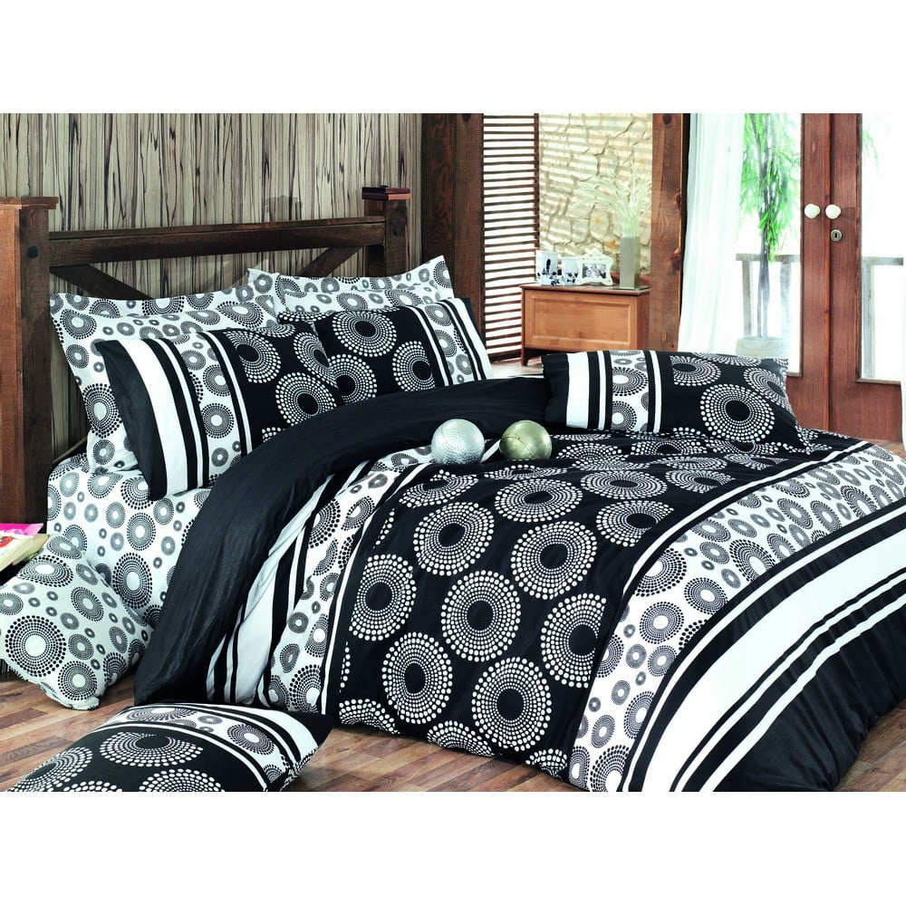 Lenjerie de pat dublu neagră din bumbac extinsă cu cearșaf și cuvertură 220×240 cm Sema – Mijolnir 220x240 imagine noua