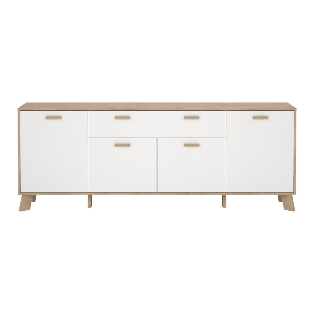 Comodă albă-în culoare naturală cu aspect de lemn de stejar 196x73x39 cm Ikast – Tvilum