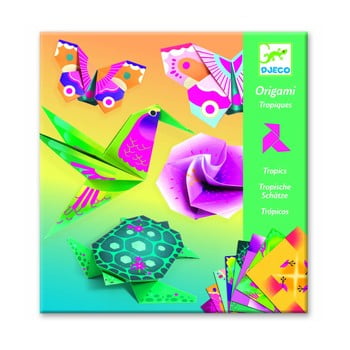 Set 24 hârtii origami cu instrucțiuni djeco neon tropics