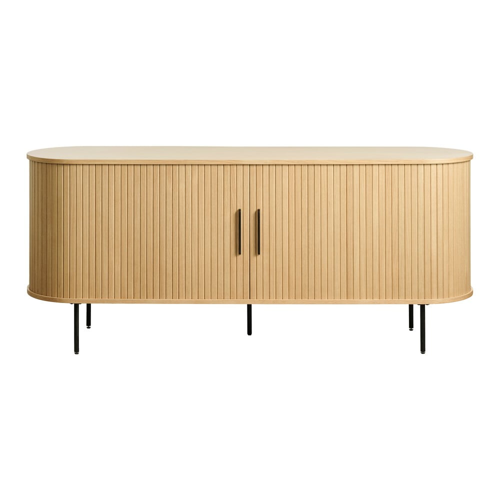 Comodă joasă cu aspect de lemn de stejar cu ușă glisantă 76x180 cm Nola – Unique Furniture