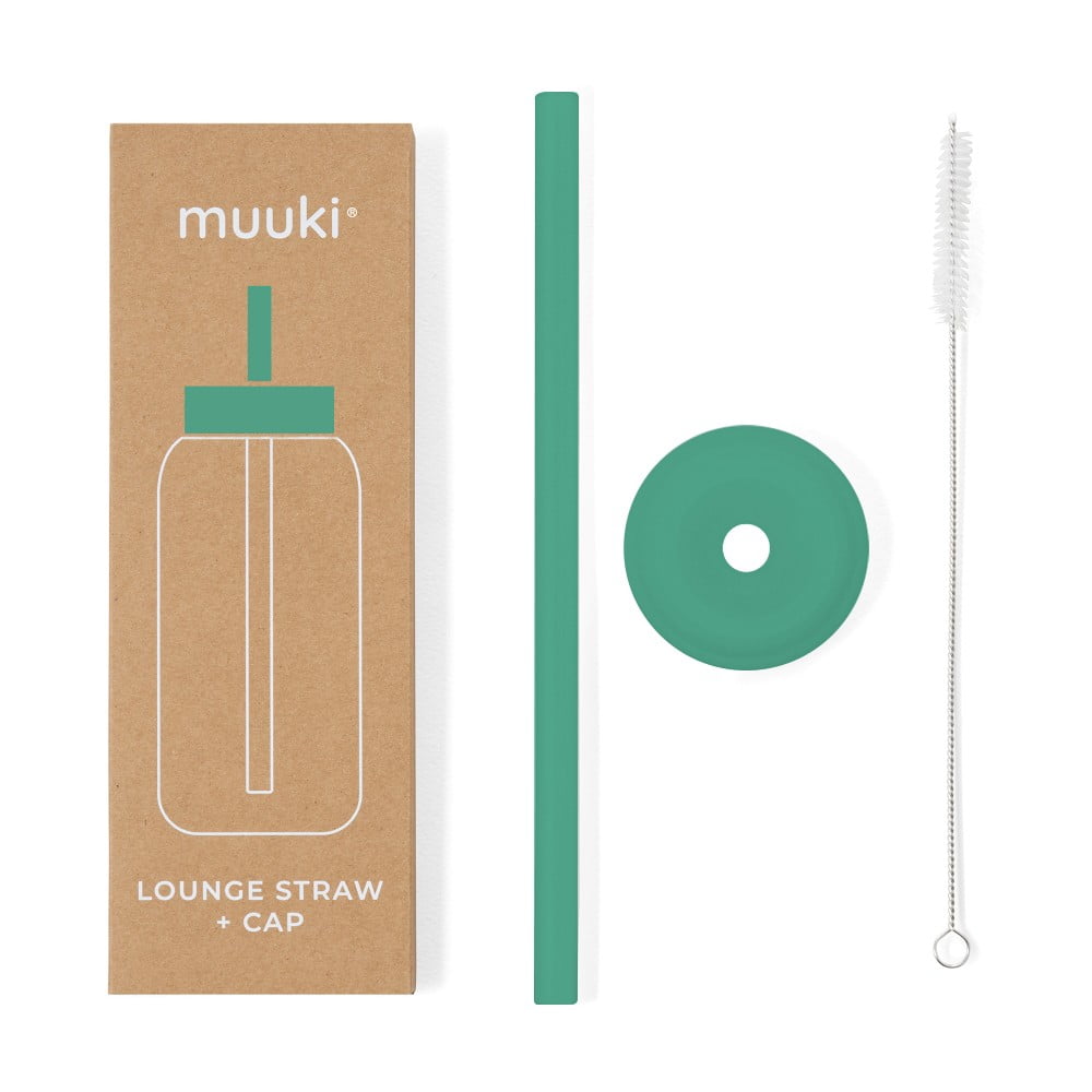 Pai de băut cu perie de curățare/cu capac inclus din silicon Frosted Green – Muuki