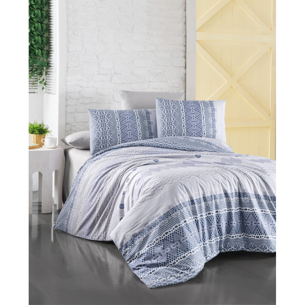  Lenjerie de pat albastră din bumbac pentru pat dublu 200x200 cm Asia – Mijolnir 