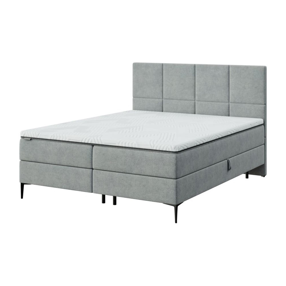 Pat boxspring gri cu spațiu de depozitare 160x200 cm Bufo – MESONICA