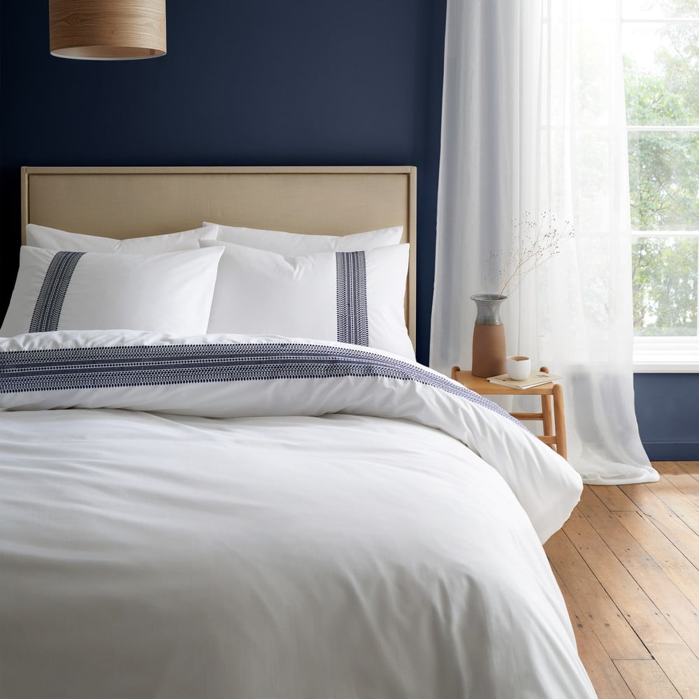 Lenjerie de pat alb-albastru din bumbac pentru pat dublu 200x200 cm Remy – Bianca