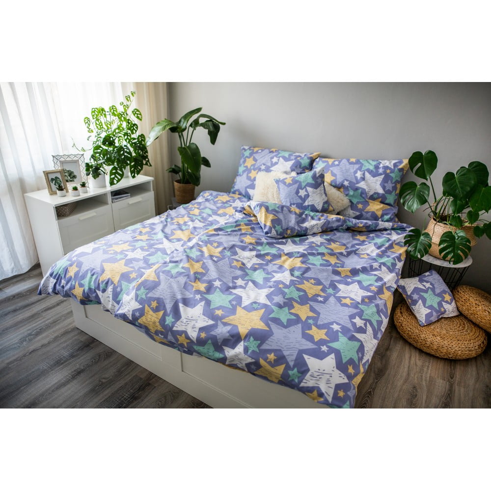 Lenjerie de pat din bumbac Cotton House Stars, 140 x 200 cm, violet 140 imagine noua somnexpo.ro