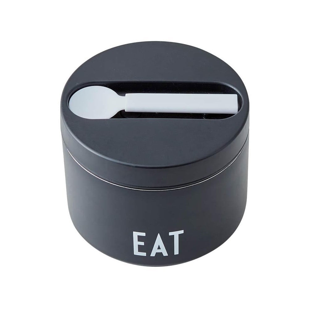 Cutie termos pentru gustare cu lingură Design Letters Eat, înălțime 9 cm, negru bonami.ro