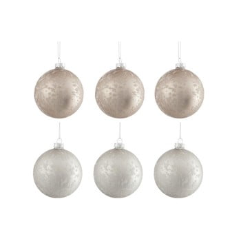 Set 6 globuri din sticlă pentru crăciun j-line bauble, ø 8 cm, alb - bej