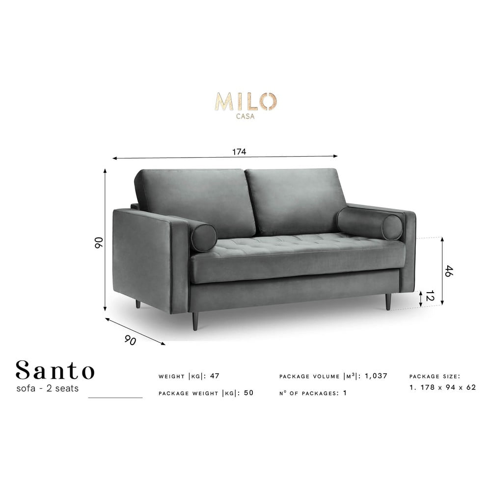 Canapea din catifea Milo Casa Santo, 174 cm, negru 174 imagine noua somnexpo.ro