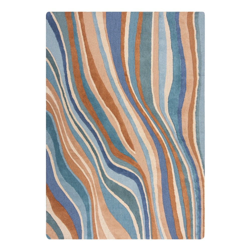 Covor albastru țesut manual din lână 120x170 cm Abstract Flow – Flair Rugs