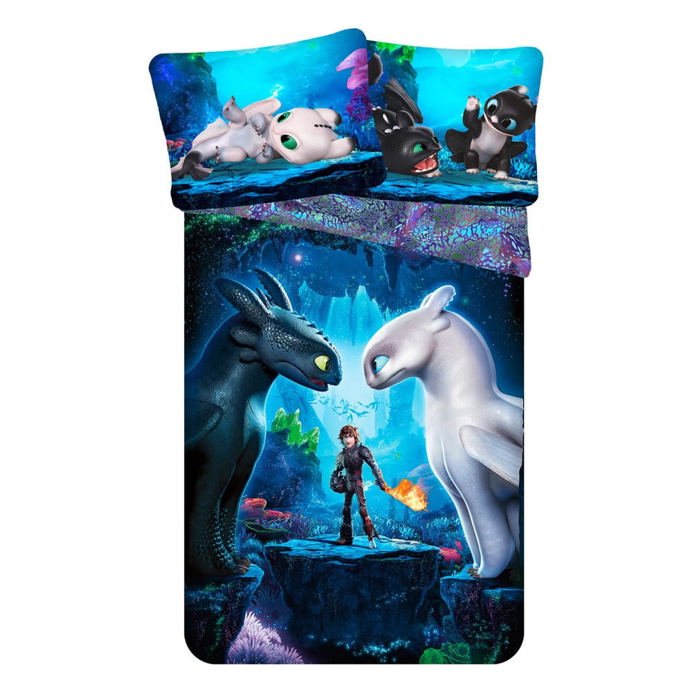 Lenjerie de pat pentru copii albastru din bumbac pentru pat de o persoană 140x200 cm How To Train Your Dragon – Jerry Fabrics