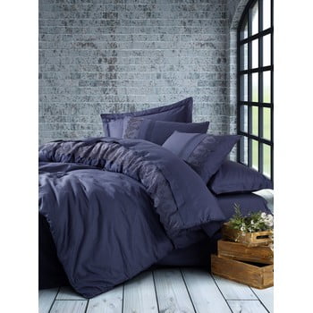 Lenjerie de pat din bumbac cu cearșaf cotton box enzo, 200 x 220 cm, albastru închis