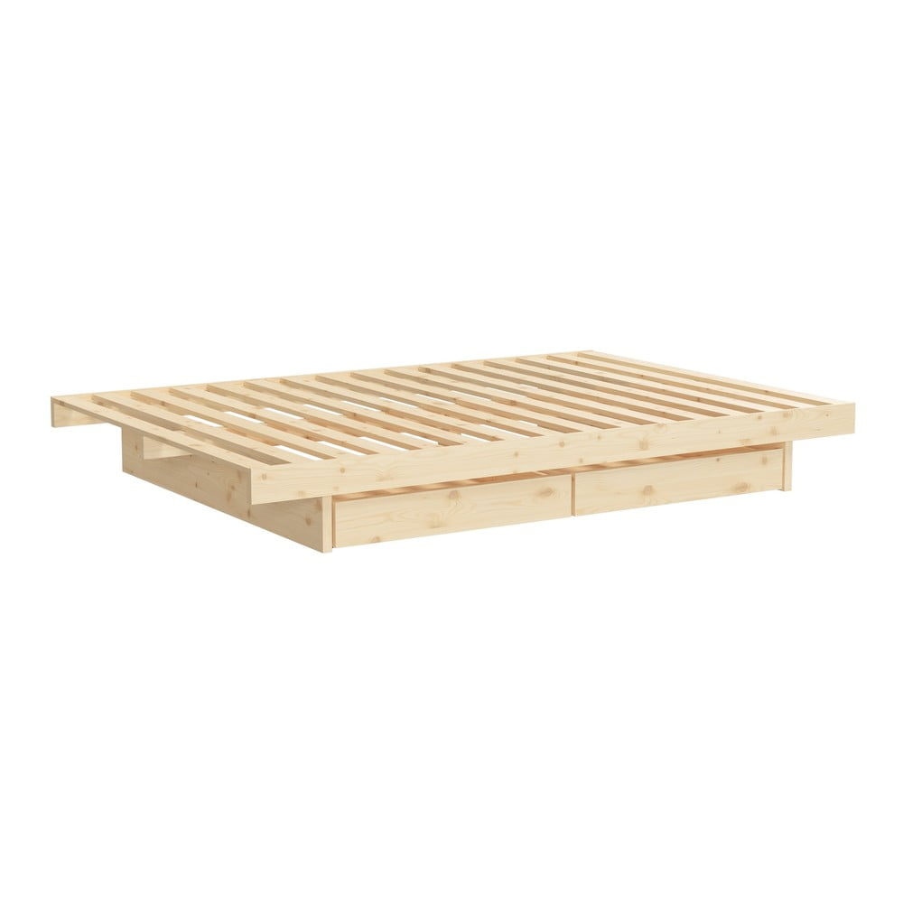 Pat dublu din lemn de pin cu spațiu de depozitare Karup Design Kanso, 160 x 200 cm bonami.ro