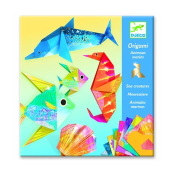 Set 24 hârtii origami cu instrucțiuni djeco neon glam sea