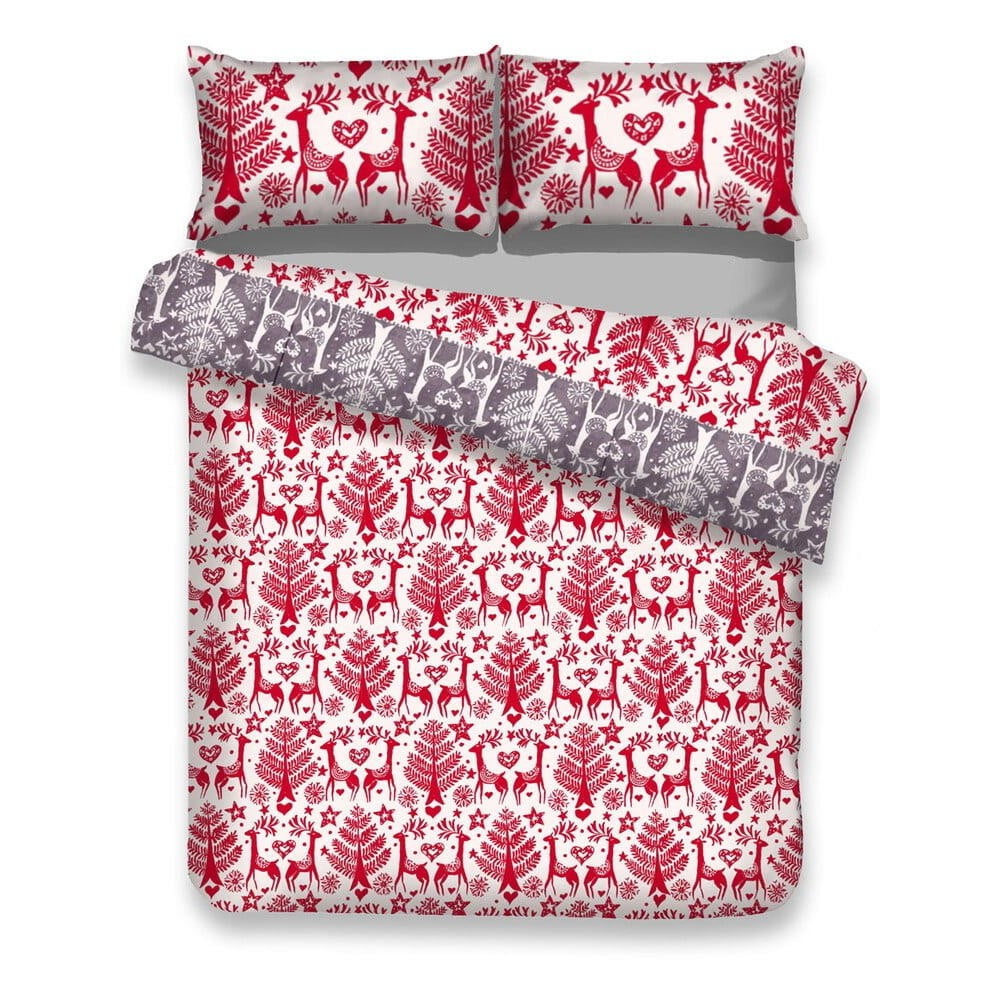 Lenjerie de pat din flanel cu motive de Crăciun pentru pat dublu AmeliaHome Rudolph, 200 x 220 cm AmeliaHome imagine 2022