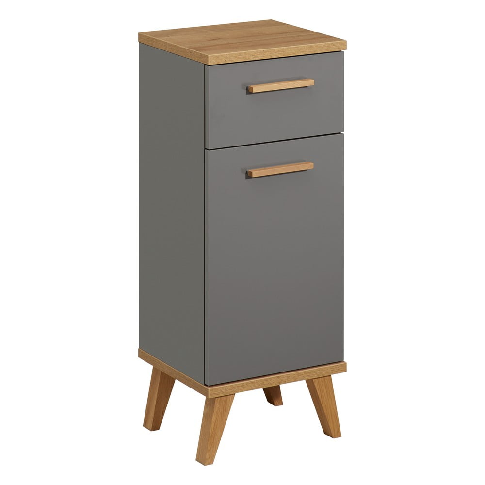 Dulap de baie gri jos cu aspect de lemn de stejar 35,5x89,5 cm Quickset 924 – Pelipal