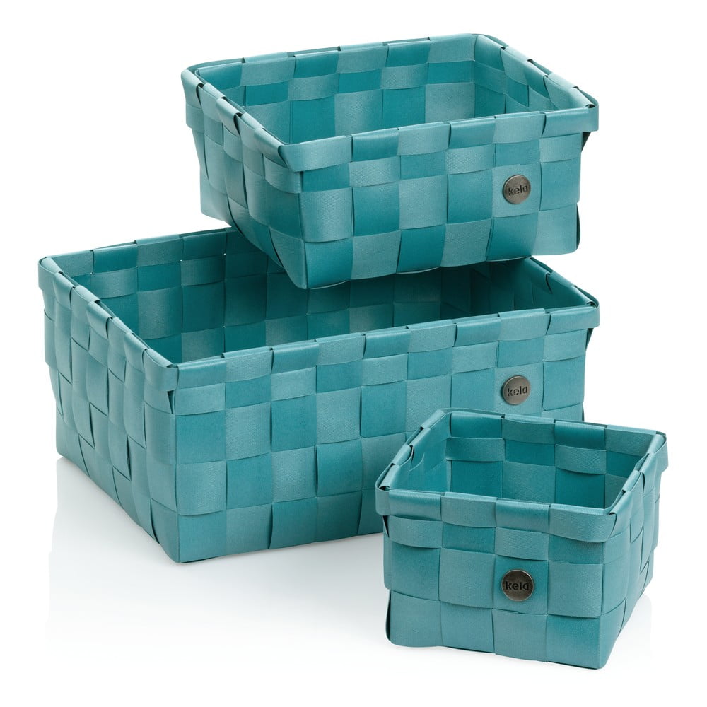 Set 3 coșuri de depozitare kela neo, albastru turcoaz