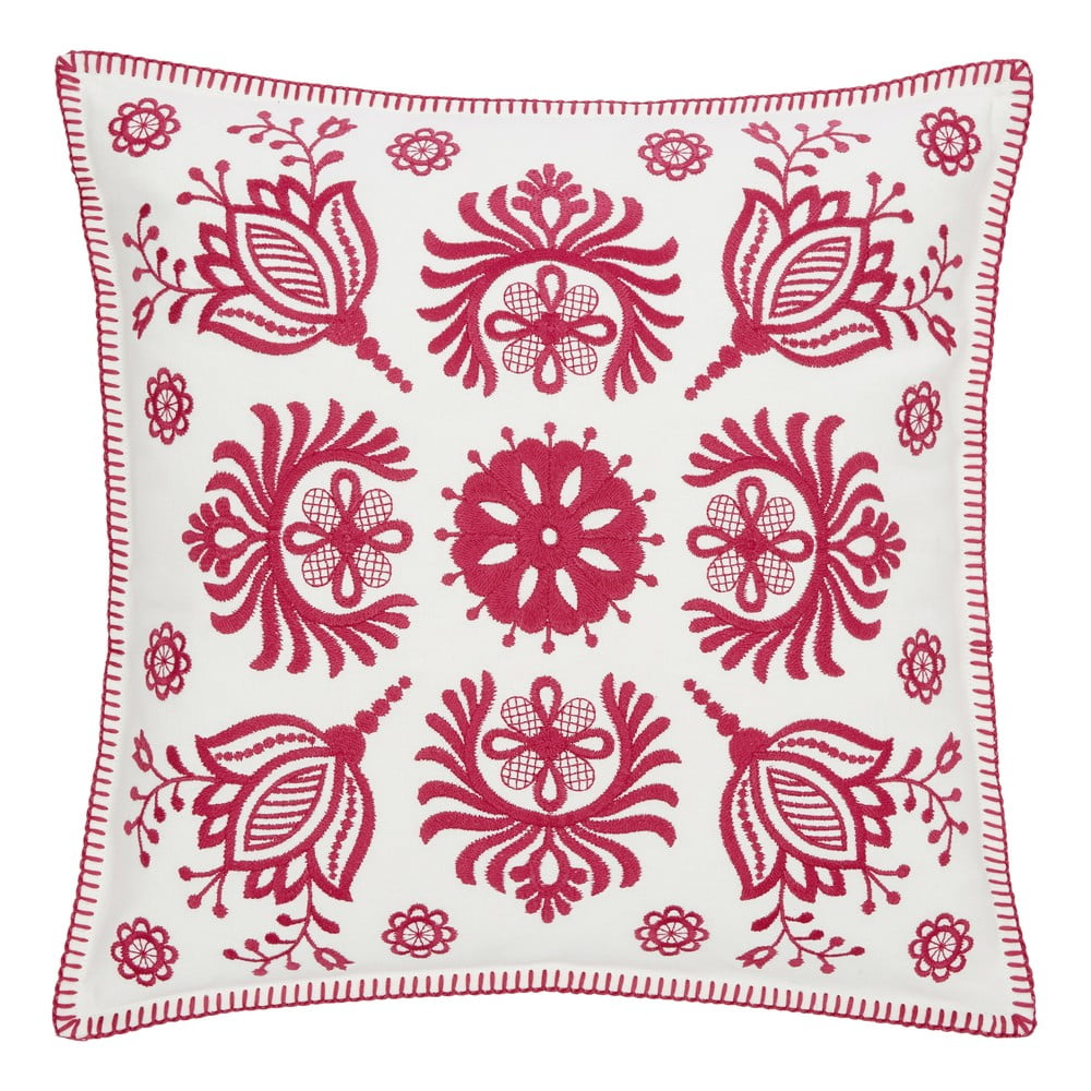 Față de pernă decorativă din bumbac Westwing Collection Folk, 45 x 45 cm, alb-roz