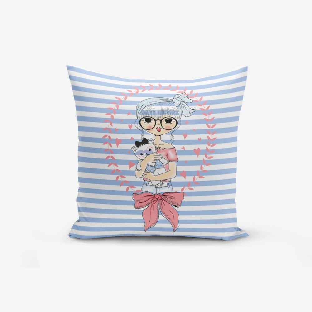 Față de pernă cu amestec din bumbac Minimalist Cushion Covers Blue Striped Fashion Girl, 45 x 45 cm