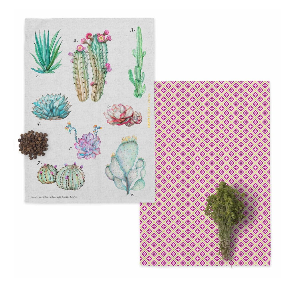 Set 2 prosoape din bumbac pentru bucătărie Happy Friday Basic Cactus, 70 x 50 cm bonami.ro imagine 2022