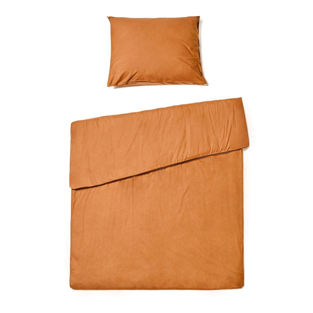 Lenjerie de pat de o persoană din bumbac stonewashed Bonami Selection, 140 x 200 cm, portocaliu teracotă Bonami Selection imagine 2022
