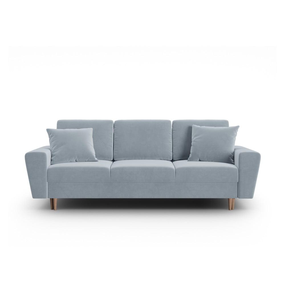 Canapea albastru-deschis extensibilă, cu spațiu de depozitare cu tapițerie din catifea 235 cm Kyoto – Cosmopolitan Design