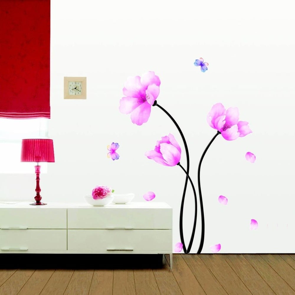 Set autocolante Ambiance Pink Flowers And Butterflies Ambiance imagine 2022