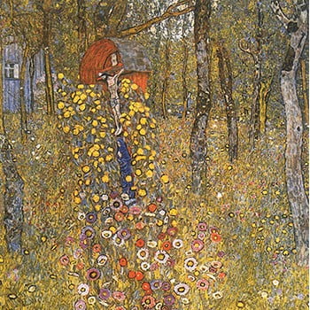 Reproducere pe pânză după gustav klimt - farm garden with crucifix, 45 x 45 cm