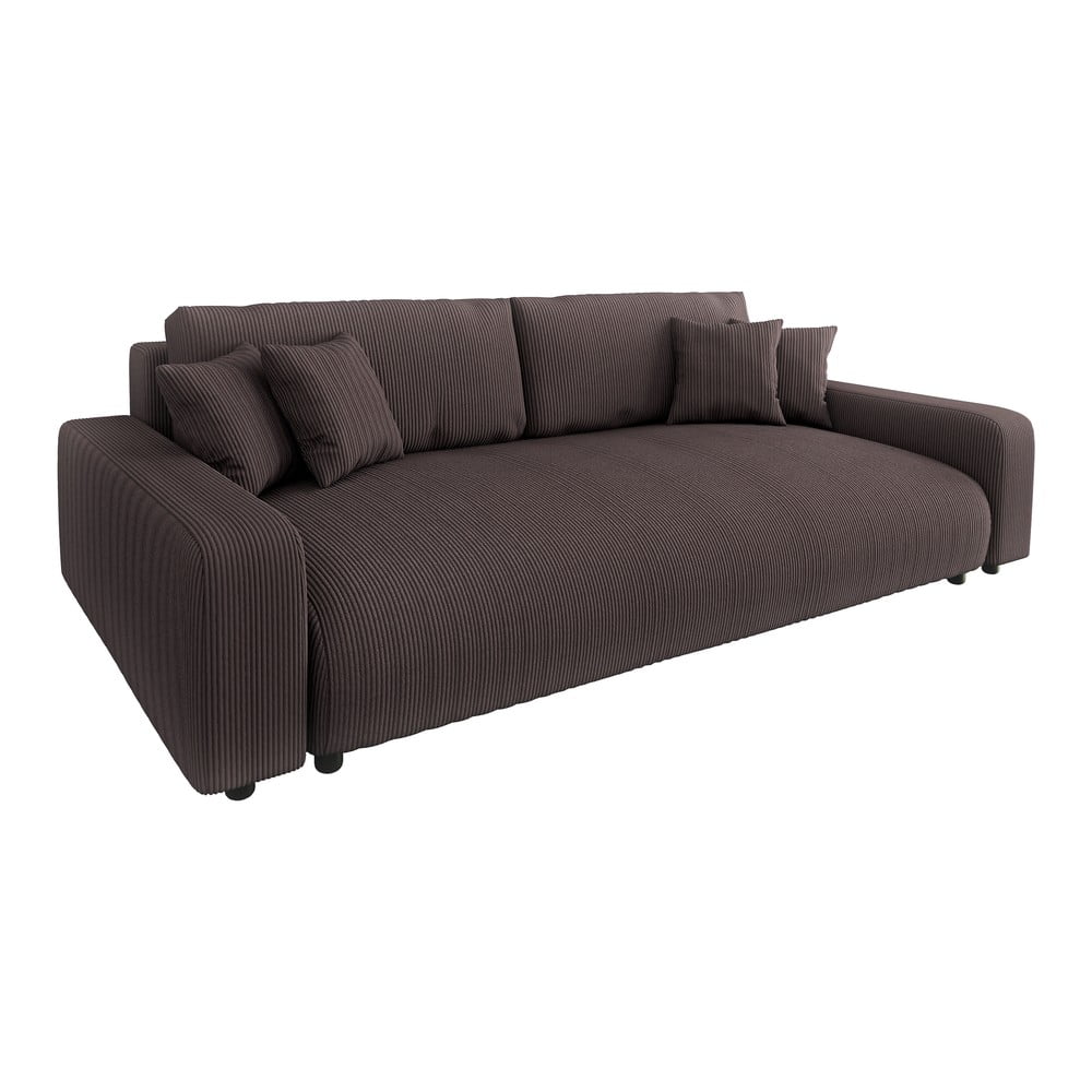 Canapea maro extensibilă/cu spațiu de depozitare cu tapițerie din catifea reiată 234 cm Sara – Ropez